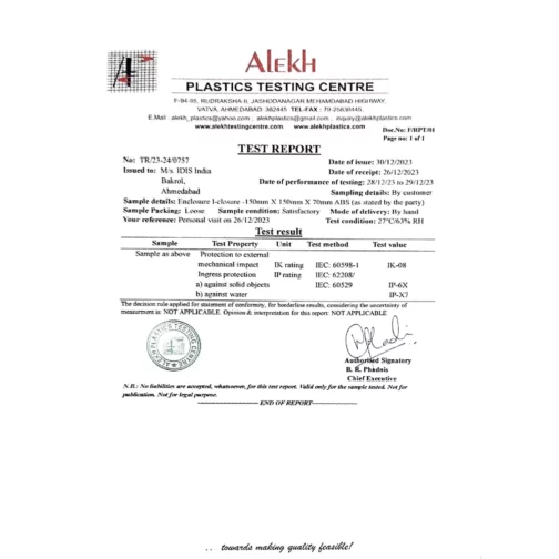 ABS Enclosure 150 x 150 x 70 mm Clear IP67 test report