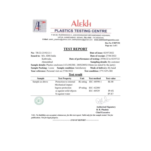 ABS Enclosure 280 X 280 X 110 mm IP67 test report