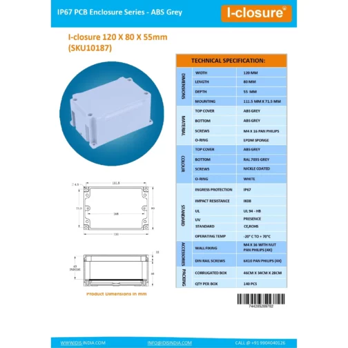 Datasheet 120 X 80 X 55 MM Grey ID-1165