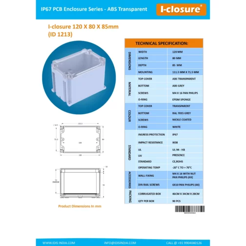 Datasheet 120 X 80 X 85 MM Clear ID-1213