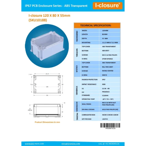 Datasheet 120 X 82 X 55 MM Clear ID-1189