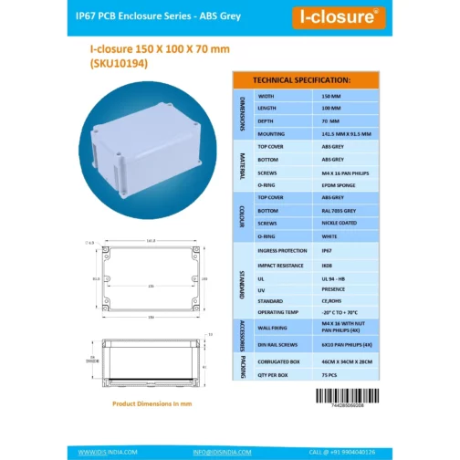 Datasheet 150 X 100 X 70 MM Grey ID-1186