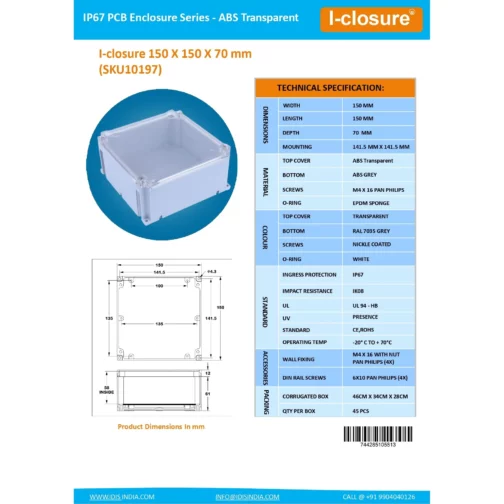 Datasheet 150 X 150 X 70 MM Clear ID-1264