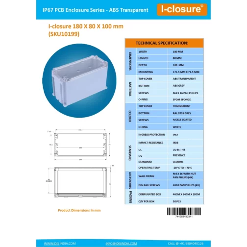 Datasheet 180 X 80 X 100 MM Clear ID-1214