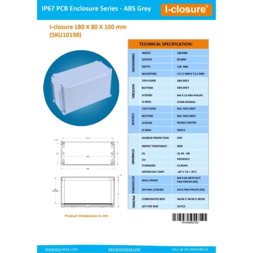 Datasheet 180 X 80 X 100 MM Grey ID-1210