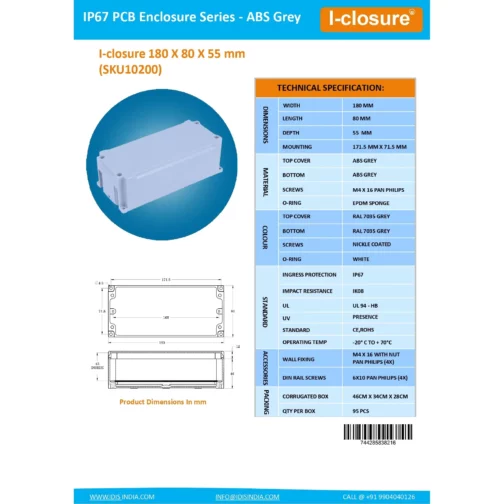 Datasheet 180 X 80 X 55 MM Grey ID-1187