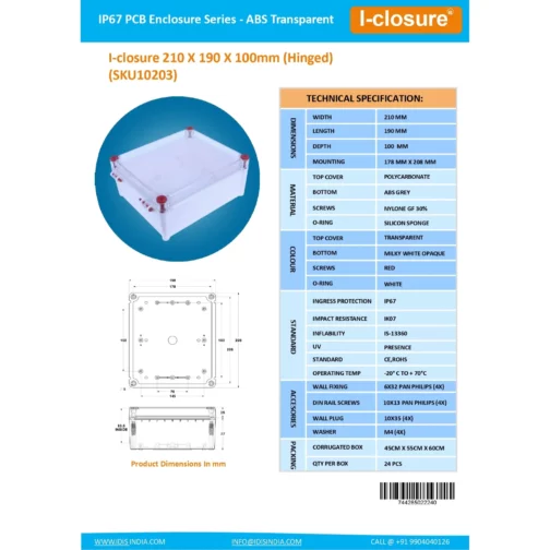 Datasheet 210 X 190 X 100 MM PC ABS ID-1042