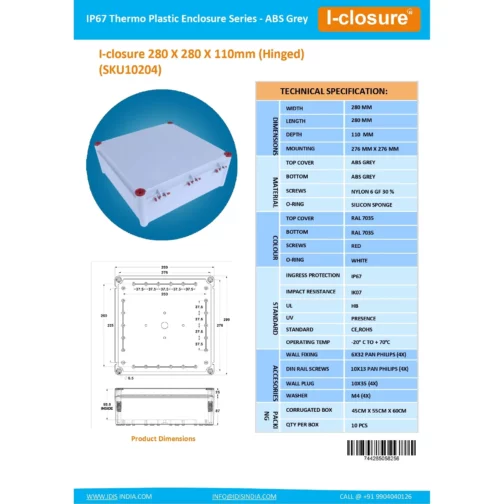 Datasheet 280 X 280 X 110 MM ABS Grey ID-1136