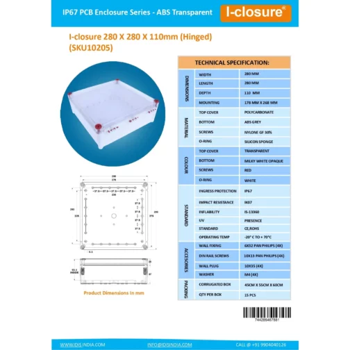 Datasheet 280 X 280 X 110 MM PC ABS ID-1045