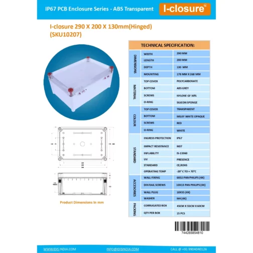 Datasheet 290 X 200 X 130 MM PC ABS ID-1043