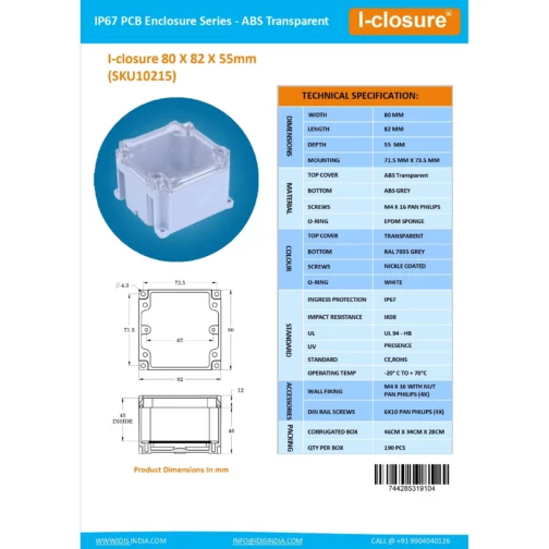 Datasheet 80 X 82 X 55 MM Clear ID-1192