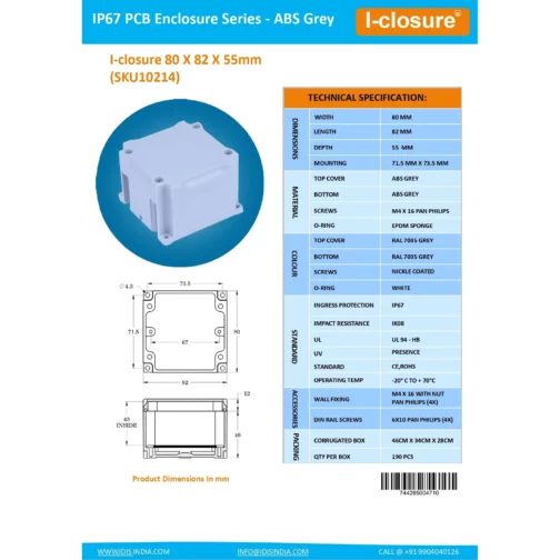 Datasheet 80 X 82 X 55 MM Grey ID-1188