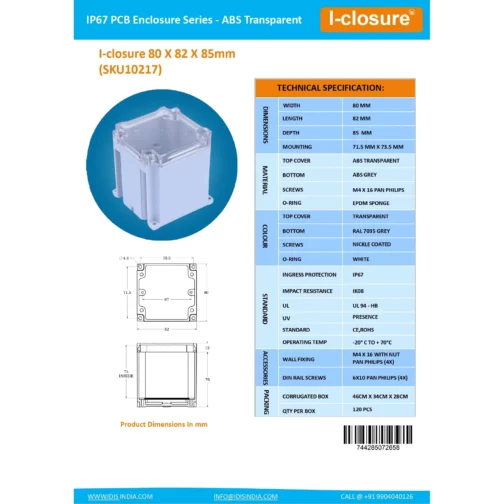 Datasheet 80 X 82 X 85 MM Clear ID-1212