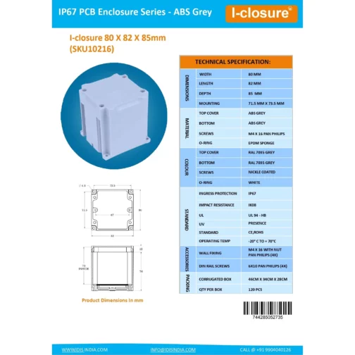 Datasheet 80 X 82 X 85 MM Grey ID-1209