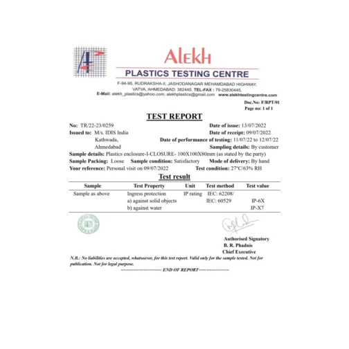 Terminal Junction Box with 4 Terminal 10 sqmm & 2 Glands test report